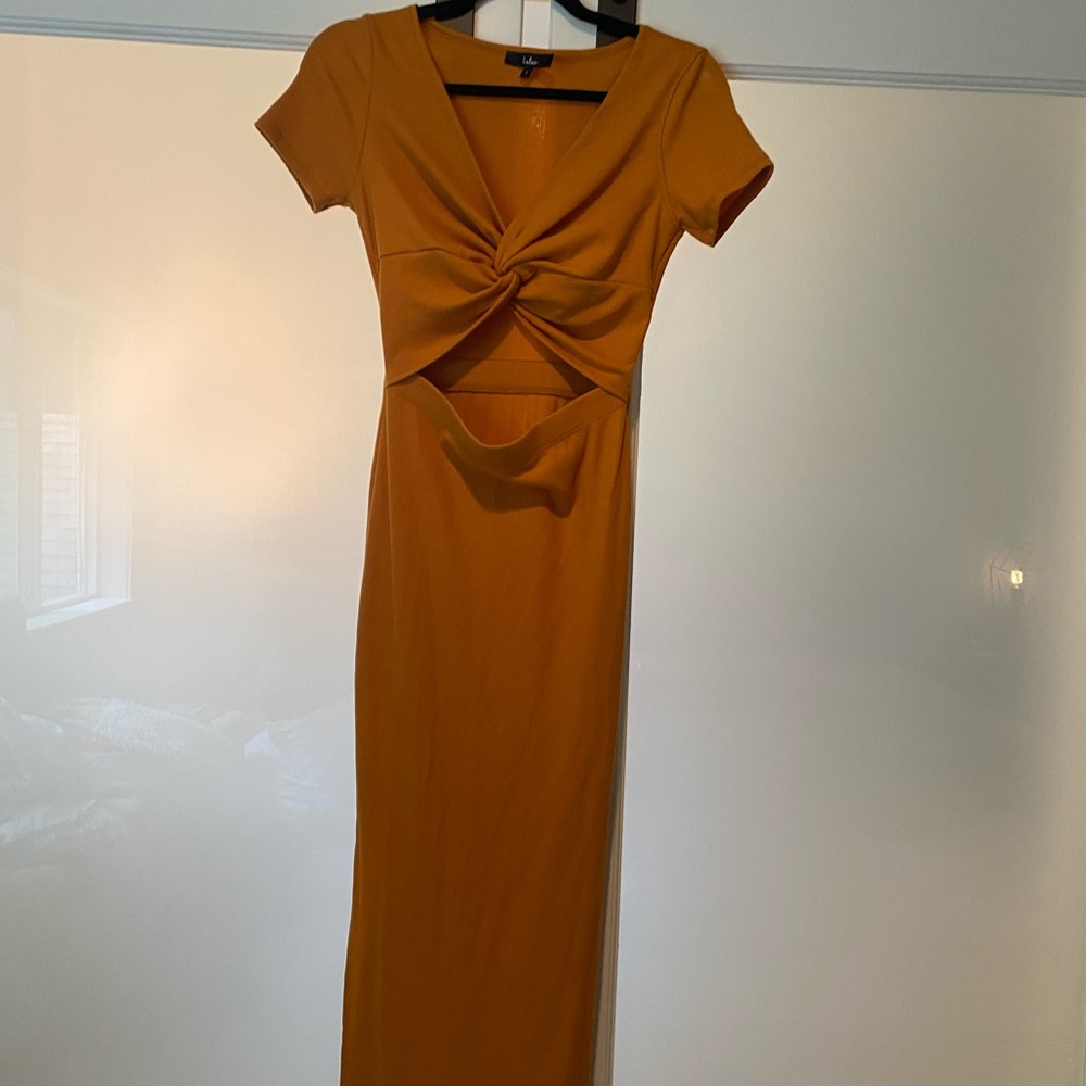 Lulus soft open under breast dress with slits on both sides of the legs.